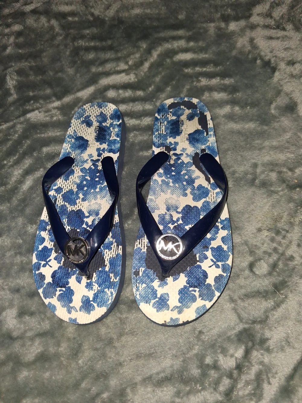 Michael Kors Blue Floral Flip Flops
